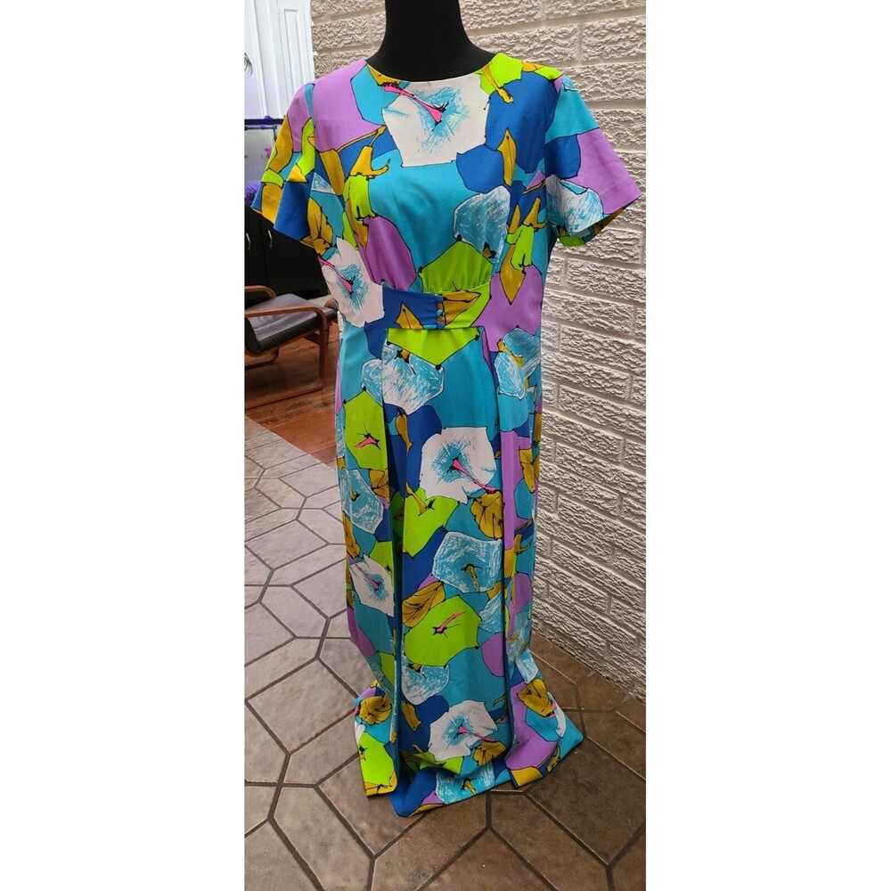60S ANDRADE ja na WAIKIKI HAWAIIAN Maxi Dress Florals leaves M to L